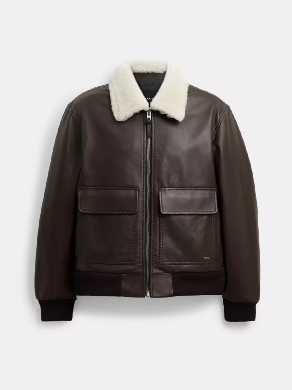 Coach Leather Flight Jacket With Shearling Collar
